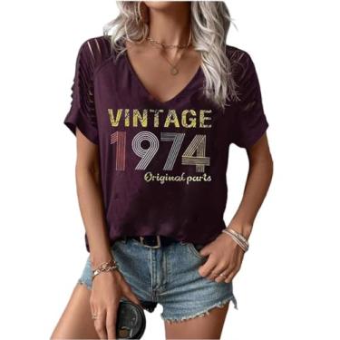Imagem de Camiseta feminina vintage de 1973 peças originais para presente de aniversário de 50 anos para mulheres camisetas casuais de aniversário retrô, Roxo 3, G