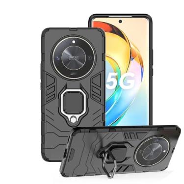 Imagem de WRTBS Capa de telefone para Honor Magic 6 Lite 5G Capa protetora resistente de camada dupla de grau militar à prova de choque com suporte de anel magnético - preta