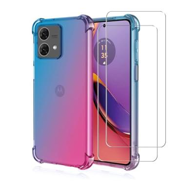 Imagem de WRTBS Capa protetora para Motorola Moto G84 5G com protetor de tela de vidro temperado [2 unidades], capa protetora fina antiarranhões e à prova de choque - azul/rosa