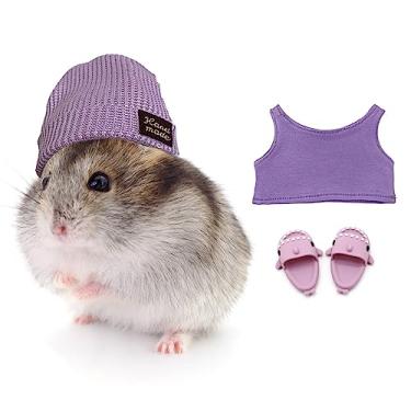 Imagem de KnocKconK Conjunto de fantasia de hamster com camisa, chapéu, sapatos, chinelo de tubarão fofo de animal pequeno para animais de estimação de verdade, roupas de festa de férias de mini rato fofo, para