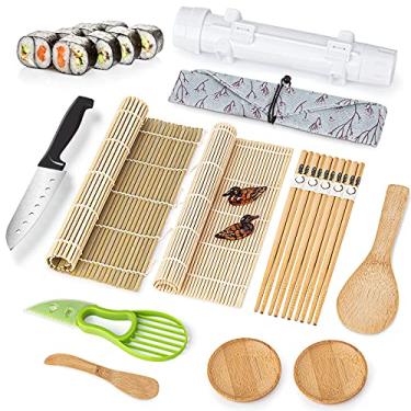 Imagem de Luney Kit de fabricação de sushi, kit de fazer rolo de sushi tudo em um com tapete de bambu, bazuca, suportes de pauzinhos, raquete de arroz, fatiador de abacate para iniciantes, adultos, família