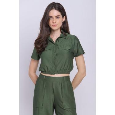 Imagem de Camisa Curta Feminina Malha Collection Com Bolso Polo Wear Verde Escuro-Feminino