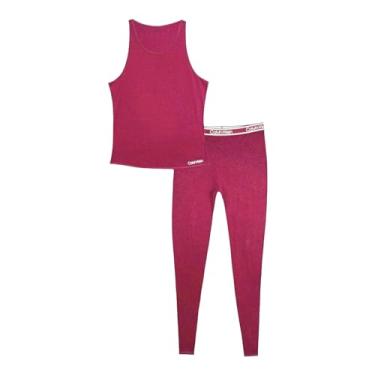 Imagem de Calvin Klein Conjunto de camiseta regata e leggings femininas confortáveis, rosa, Small