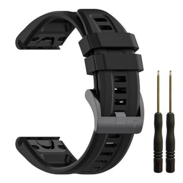 Imagem de VINIUSIKI Pulseira de relógio Fenix 7 6 5 de 22 mm, pulseira esportiva de silicone para Garmin Fenix 7 Pro/6 Pro/5 Plus/Forerunner 965/955/945/935/745/Approach S62/Epix Pro 2 de 47 mm, preta