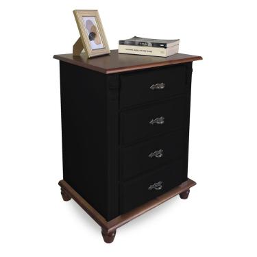Imagem de Mesa de Cabeceira Florença 4 Gavetas Tampo e Pés Madeira - Laca Preto/Imbuia