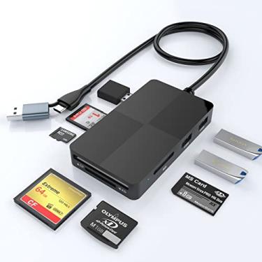 Imagem de Leitor multicartão USB C USB3.0, adaptador de leitor de cartão de memória 8 em 2 para leitor de cartão SD SDXC SDHC CF CF MS MMC UHS-I MicroSD MicroSDXC MicroSDHC XD 3 USB 3.0 MultiPort Hub 5Gbps para