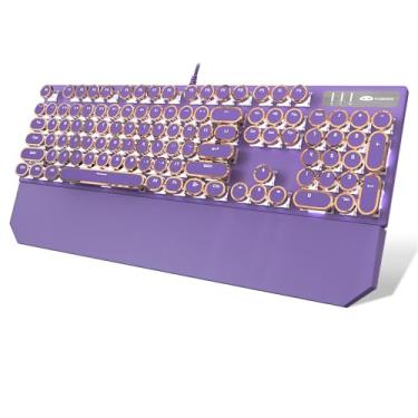Imagem de Teclado gamer mecânico Camiysn estilo máquina de escrever retrô punk roxo com retroiluminação branca, switch azul de 104 teclas, teclado com fio, teclas redondas, para Windows/Mac/PC