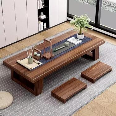Imagem de Mesa baixa de estilo japonês, mesa de chá japonesa de madeira maciça, mesa baixa para jantar no chão, mesa de centro de madeira, móveis Chabudai para sala de estar, 100 cm