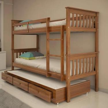 Imagem de Treliche De Madeira Solteiro com 3 Gavetas de Exclusivo Totalità Castanho