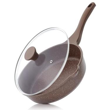 Imagem de Frigideira antiaderente SENSARTE, frigideira de 25,4 cm com tampa, alça para ficar fresca, frigideira, compatível com indução de panelas de pedra saudáveis, sem PFOA