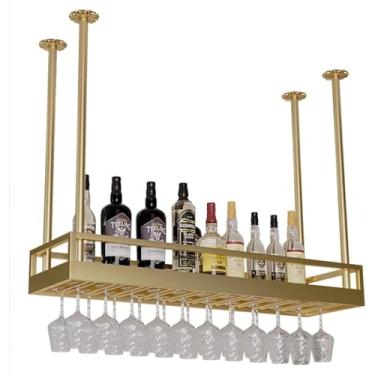 Imagem de Rack de exibição de vinho Rack de vinho no teto e suporte para taças de vinho, suportes para garrafas de vinho pendurados para bares e cozinhas, copos sob o armário, prateleiras de armazenam