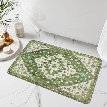 Imagem de Uphome Boho Vintage Tapete de banheiro verde sálvia antiderrapante macio tapete de banheiro tribal oriental lavável à máquina tapetes de banho florais tradicionais esteticos tapetes para chuveiro,