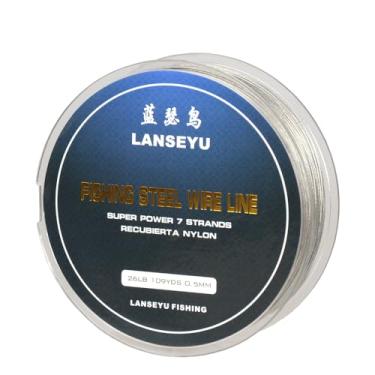 Imagem de LOTITONG 100 metros 0,5 mm 26lb linhas de fio de aço de pesca potência máxima 7 fios super macio capa de fio com linha de chumbo de plástico à prova d'água