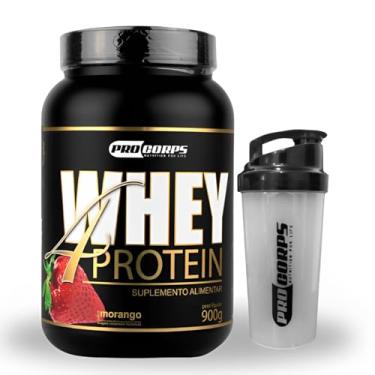 Imagem de Pro Corps Whey Protein 4w 900g, 32g Proteína + Coqueteleira (900g, Morango)