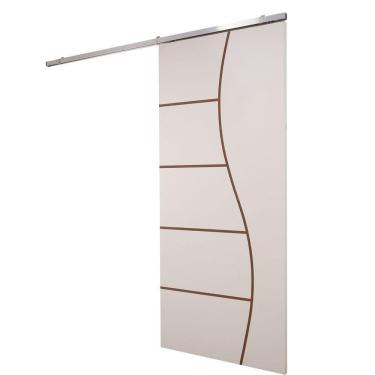 Imagem de Porta De Correr Branco Prime Frisada Kit Alumínio F07 - 210x90