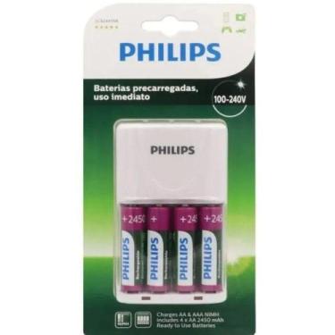 Imagem de Carregador De Pilhas Philips + 4 Pilhas AA Recarregáveis - Scb2445nb 
