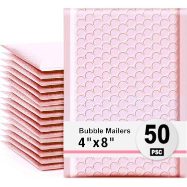 Imagem de LINGLONG Envelopes de bolha rosa 10 x 20 cm, pacote com 50, envelopes de bolha de tamanho útil 10 x 17 cm para pequenas empresas, envelopes acolchoados, envelopes de envio, sacos de embalagem,