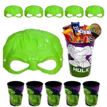 Imagem de Kit 10 Copos e Máscaras do Super Herói Verde Hulk Aniversário de Crian
