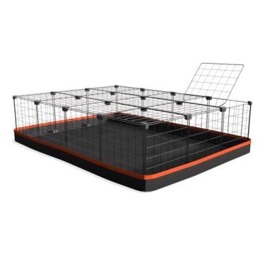 Imagem de Cercado 90x120x30 Cm Preto com Teto Bandeja Higiênica Nylon Laranja - 