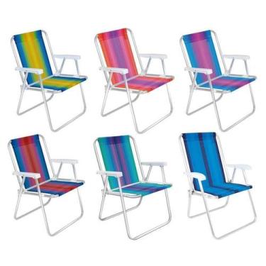 Imagem de Kit 06 Cadeiras Praia Alta Aluminio Sortida Varias Cores Mor