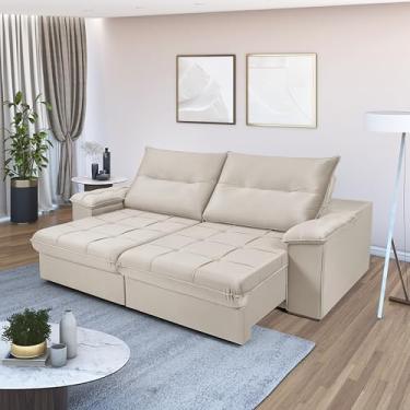 Imagem de Sofá Dallas Retrátil e Reclinável 3 Lugares Veludo Modulado (Marfim, 2,50)