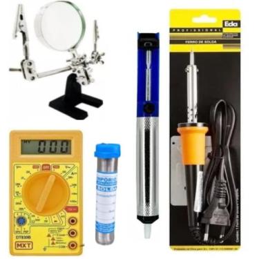 Imagem de 1419 - Multímetro, Ferro de Solda, Sugador, Estanho e Lupa de  Aumento