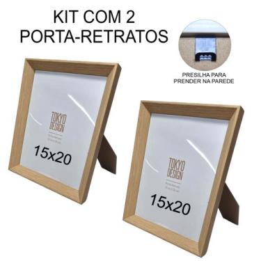 Imagem de Kit 2 Porta Retrato 15x20cm Madeira Moldura de Parede Foto - MultiA, B