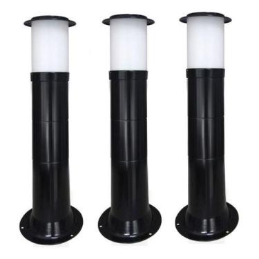 Imagem de Poste Balizador Luminária Casa Sítio Jardim 50cm Preto Kit 3 - Plaslum