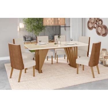 Imagem de Mesa de Jantar Adriana 200 C. Vidro 8 Cad. Anne Caramelo/Linho - Henn 