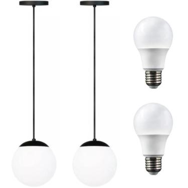 Imagem de 2 x Luminárias Lustre Pendente 215cm Jabuticaba Globo Vidro 15cm Teto 