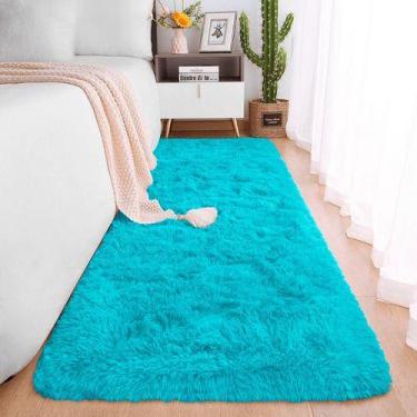 Imagem de Passadeira Quarto Felpudo Peludo Turquesa 60 X 180 Cm - Tapetes Saturs