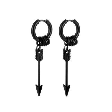 Imagem de Par brinco masculino preto black de argola em aço inox flecha estilo b