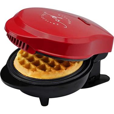 Imagem de Kitchen Selectives Mini máquina de waffle de marcas selecionadas - ferro de waffle clássico para waffles tradicionais, salgados ou de sobremesa - possui revestimento antiaderente - 4 mini waffles,