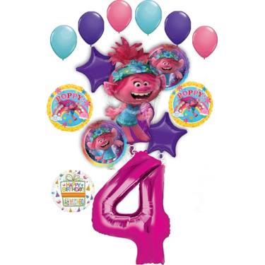 Imagem de Poppy World Tour 4th Birthday Party Supplies Trolls 15pc Balloon Bouquet Decorations