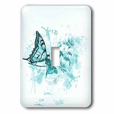 Imagem de 3dRose lsp_112089_1 Lindas flores turquesa com borboleta em um fundo grunge interruptor único, multicolorido