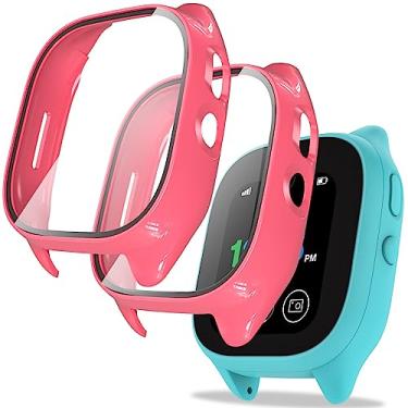 Imagem de ottpluscase Pacote com 2 capas rosa para Gizmo Watch 3 películas protetoras de tela com vidro temperado 9H, capa protetora de tela Gizmo 3 para crianças, capa protetora sensível ao toque geral para Verizon Gizmo Watch 3