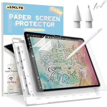 Imagem de SZJCLTD [Pacote com 2] Protetor de tela de papel para iPad Pro 2024 com 2 pontas de substituição para Apple Pencil, filme PET texturizado de papel fosco antirreflexo para desenhar, escrever como em