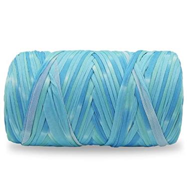 Imagem de Fio de camiseta 160 jardas tecido de tricô tecido de crochê colorido camiseta fio para iniciantes faça você mesmo bolsa de artesanato à mão projetos de almofada (azul)