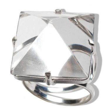 Imagem de Anel Piramide Cristal Pedra Natural Prata 950 Aro Ajustável - Cristais