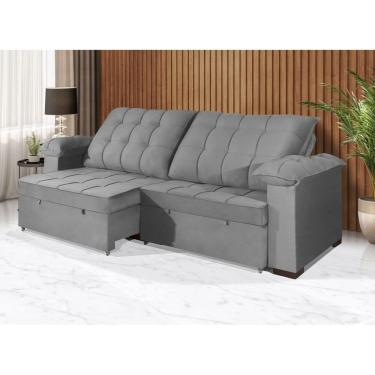 Imagem de Sofá Retrátil e Reclinável 2,70m Canadá ESTILO ESTOFADOS - Sude Veludo cor "Prata"