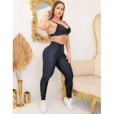 Imagem de Conjunto Preto em Poliamida Texturizada Calça Cintura Alta e Top  - Fi