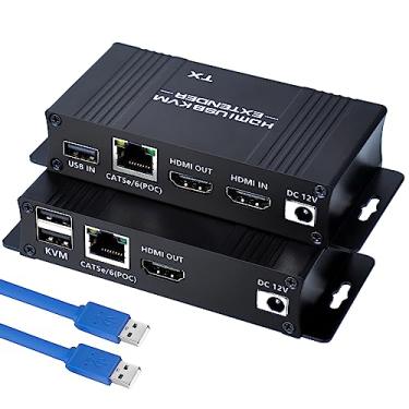 Imagem de BAISHUN Extensor Usb Kvm Hdmi de 164 Pés - Hdmi para Rj45 Sobre Cat5E/6/7 1080P @ 60Hz Extensor Kvm Hdmi Sobre Ethernet Transmissor Receptor Suporte Teclado Mouse Controle Usb Sem Latência Função Poc