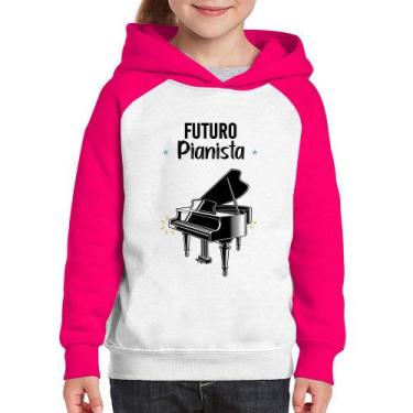 Imagem de Moletom Infantil Futuro Pianista - Foca na Moda, Branco, Rosa, 2
