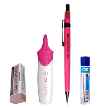 Imagem de Kit 4 Lapiseira Neon 0.5 Rosa + Borracha + Grafite +Vista RS - Cis