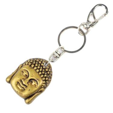 Imagem de Chaveiro Buda Rosto Dourado 12 cm Resina e Metal - Lua Mística - 100% 