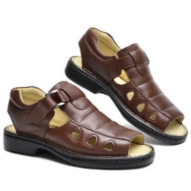 Imagem de Sandália Masculina Couro Adulto Confortável Macia Recortes - Clacle, M