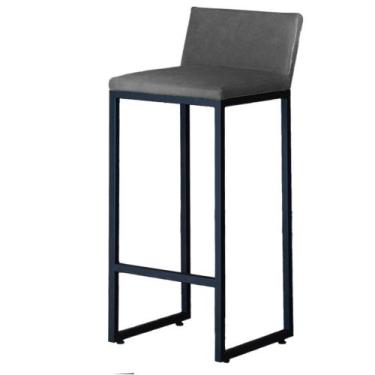 Imagem de Banqueta alta luxo dani com encosto - base metal preto - JOTABE, CINZA