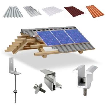 Imagem de Kit Estrutura Suporte Linha C 03 Placas Solar Viga Madeira - Kaztec