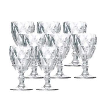Imagem de Jogo 8 Taças de Vidro Diamond Cor Transparente para Água Vinho Lyor 32