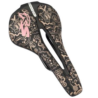 Imagem de MEGHNA Selim de bicicleta para substituição de bicicleta de estrada, assento de bicicleta, vazado, respirável, padrão de grafite, estilo urbano, assento confortável para bicicleta Raod, mountain bike,